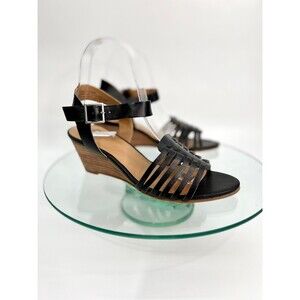 Susina Terra Wedge Sandal Black Leather Gladiator Ankle Strap